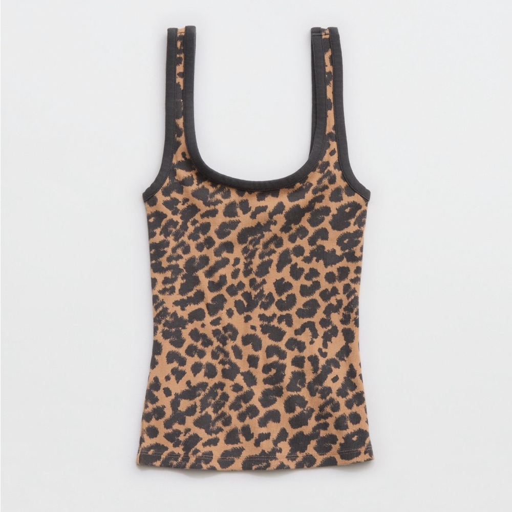 Aerie Double Scoop Neck Tank Top Beach Dune Leopard Print Size XXL